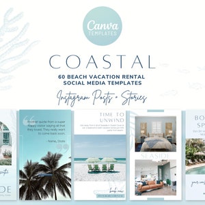 Modelli per social media Coastal Beach House / Post di storie Instagram per case vacanze al mare / Pacchetto marketing VRBO AirBnb / Costa della Florida
