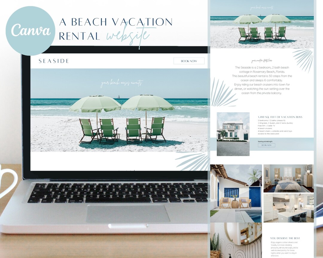 Seaside Beach Vacation Rental Website Template Canva One Page Website Seaside Beach Vacation Rental Website Template Canva One Page Website