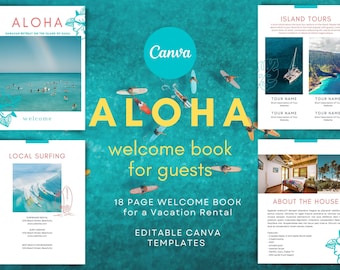 Aloha Beach Vacation Rental Welcome Book | Hawaii Airbnb | Edit in Canva | Instant Download | Host Bundle | Real Estate Packet | Checklists