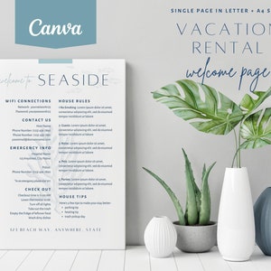 Strona powitalna Seaside dla wynajmu wakacyjnego | Airbnb | Edytuj w Canva | Zasady domu | Instrukcje dotyczące wymeldowania | Wynajem wakacyjny | Znak do wydrukowania