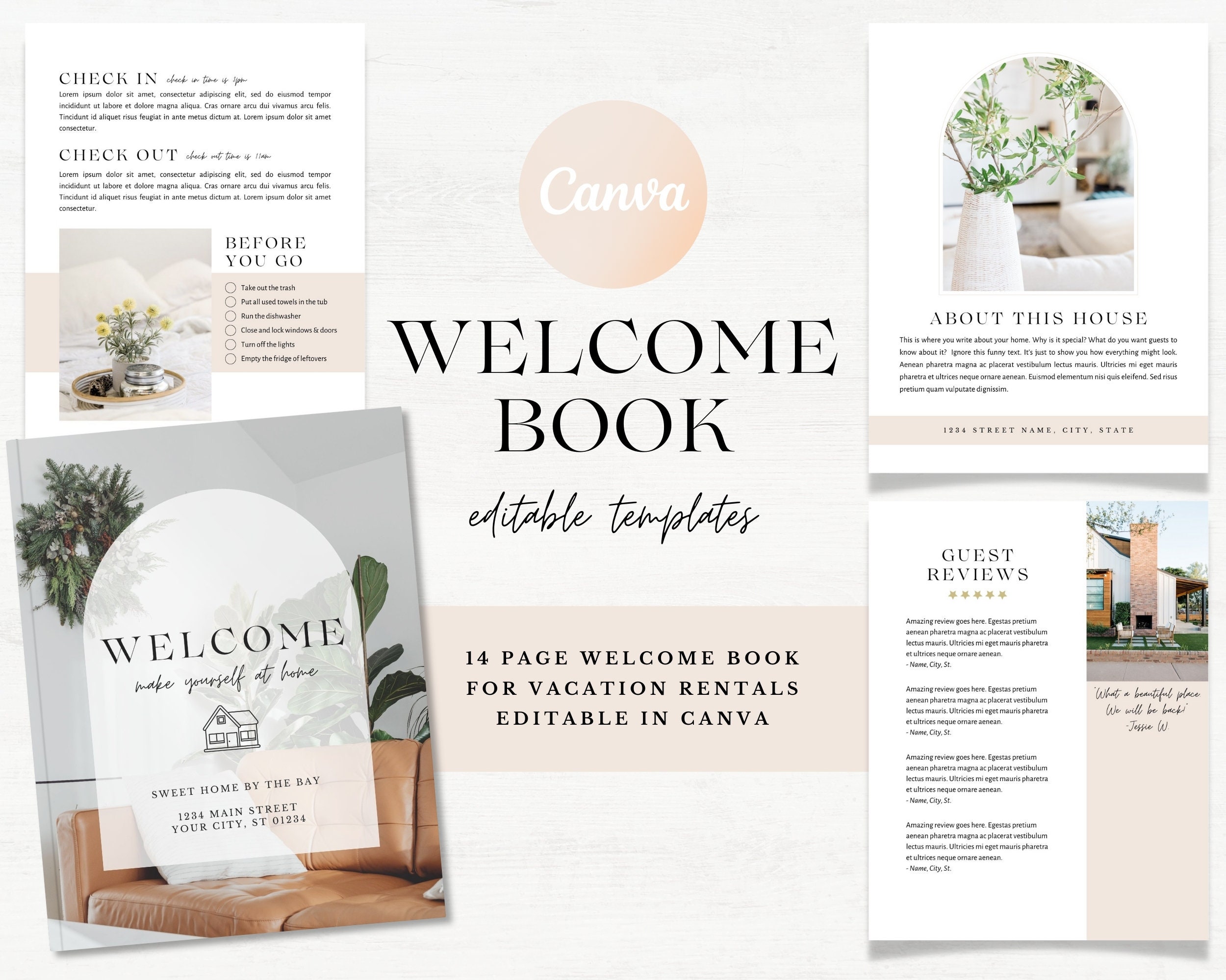 Visual Reference: Vacation Home Welcome Book Template For Canva Cozy Vacation Rental