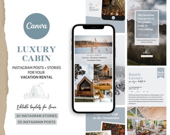 Luxe hut en huurwoning aan het meer Instagram-berichten en verhalen | Sociale mediaberichten van vakantiehuizen | Airbnb-verhuursjablonen op Canva