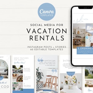 Vacation Rental Social Media Templates | AirBnb Instagram Posts Stories | Coastal Cottage Vacation Rental | VRBO Host Real Estate Marketing