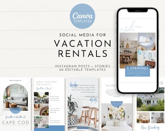 Sjablonen voor sociale media voor vakantiewoningen | AirBnb Instagram plaatst verhalen | Vakantiewoningen Kusthuisje | VRBO-host Vastgoedmarketing