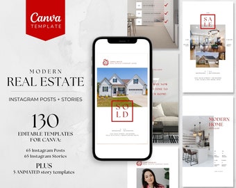 Modern Real Estate Instagram Bundle  |  Animated Posts & Stories  |  Real Estate Marketing  |  Luxury Red Black Real Estate Canva Templates