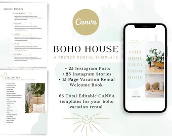 ENORME Boho vakantiewoningbundel | Welkomstboek en Instagram-berichten Verhalen | Canva-sjabloon | Hostbundel | Palm Springs VRBO | Airbnb