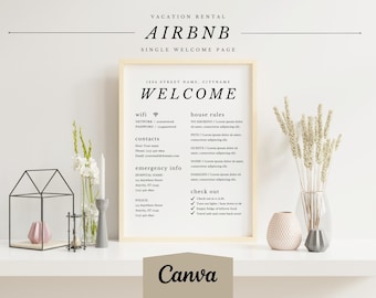 Airbnb Willkommensschild | Canva Vorlage | Bearbeitbares Gastankunftsposter | Urlaub Wohnung Willkommen | Hausregeln-Anleitung zum Auschecken