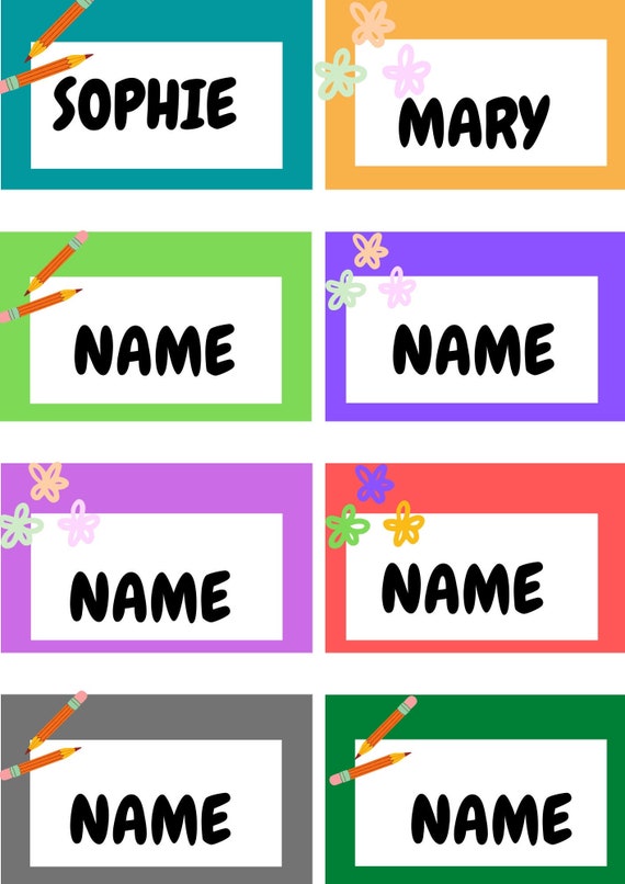 EDITABLE Pencils and Flowers Name Tags Printable Classroom Etsy
