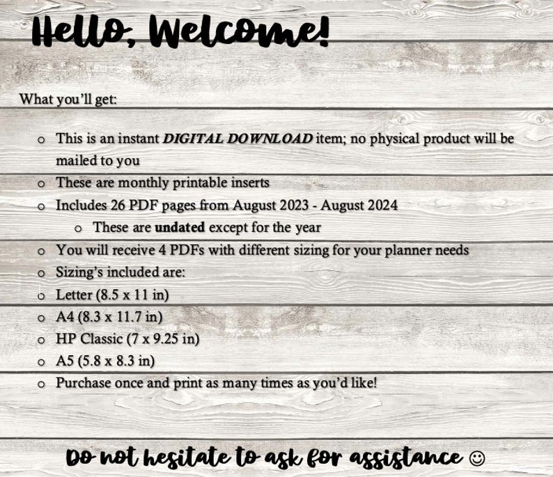 20232024 PRINTABLE Digital Download Monthly Planner Inserts, Instant