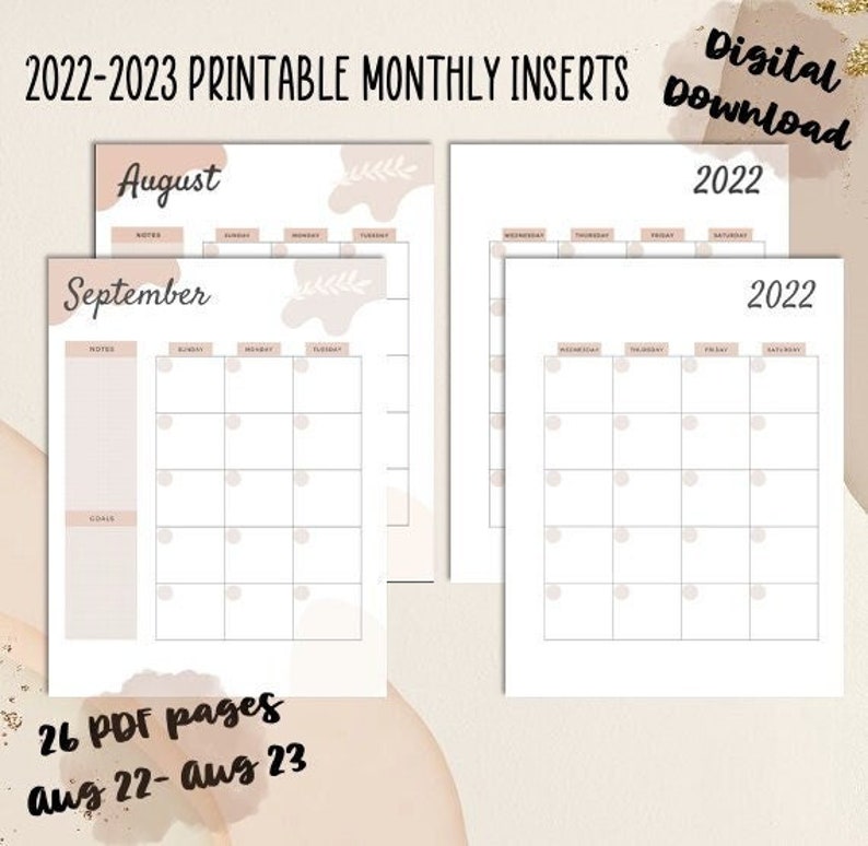 20222023 PRINTABLE Digital Download Monthly Planner Inserts Etsy