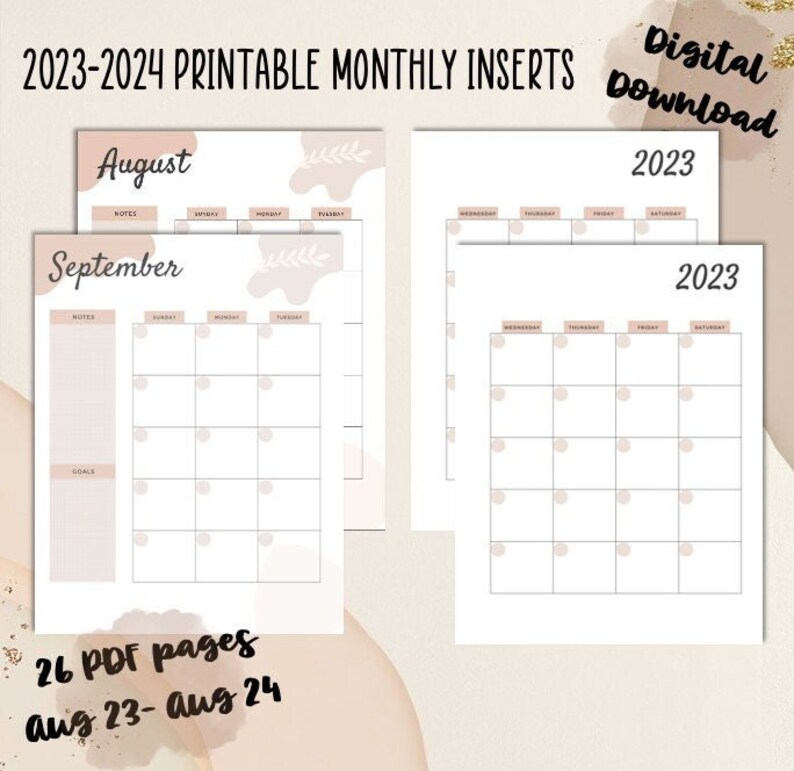 20232024 PRINTABLE Digital Download Monthly Planner Inserts, Instant