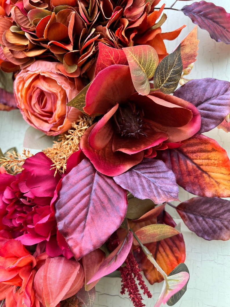 Vibrant Summer / Fall Wreath for Front Door Hydrangea Magnolia, Autumn ...