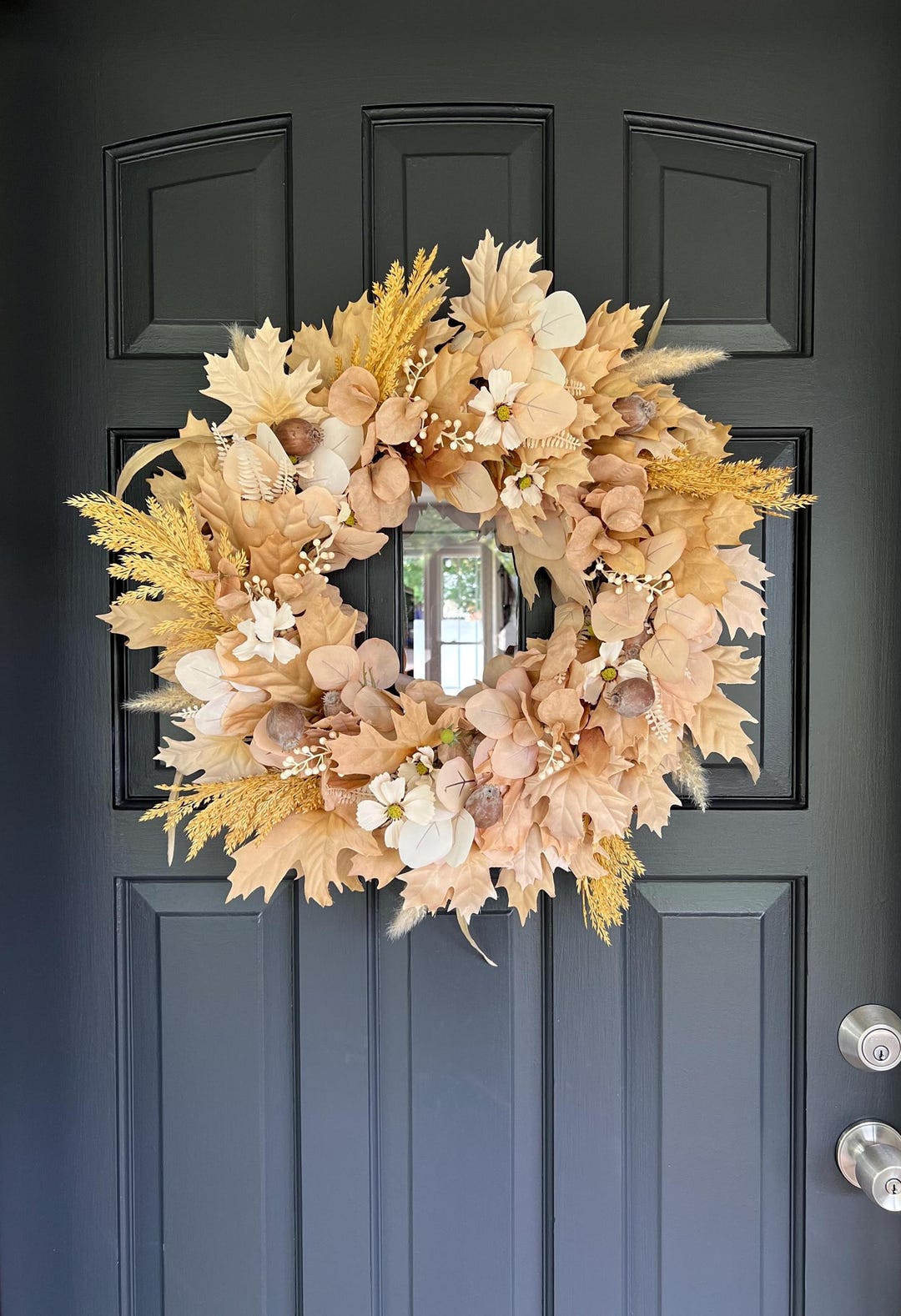 Neutral Boho Cream Fall Foliage Wreath for Front Door Maple Eucalyptus ...