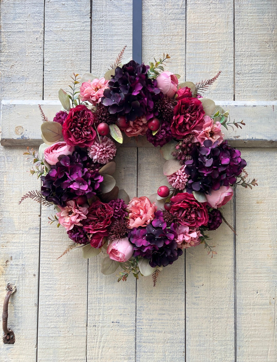 Deep Purple Hydrangea Rose Wreath Late Summer / Fall Wreath for Front ...