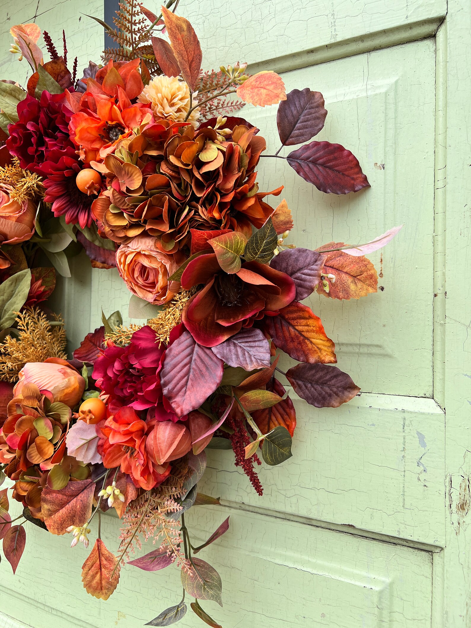 Vibrant Summer / Fall Wreath for Front Door Hydrangea Magnolia, Autumn ...