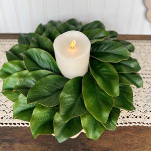 Magnolia Leaf Wreath With Velvet Ribbon,  Table Centerpiece Decor, Modern Farmhouse, Housewarming Gift, , Candle Wreath, Everyday Wreath