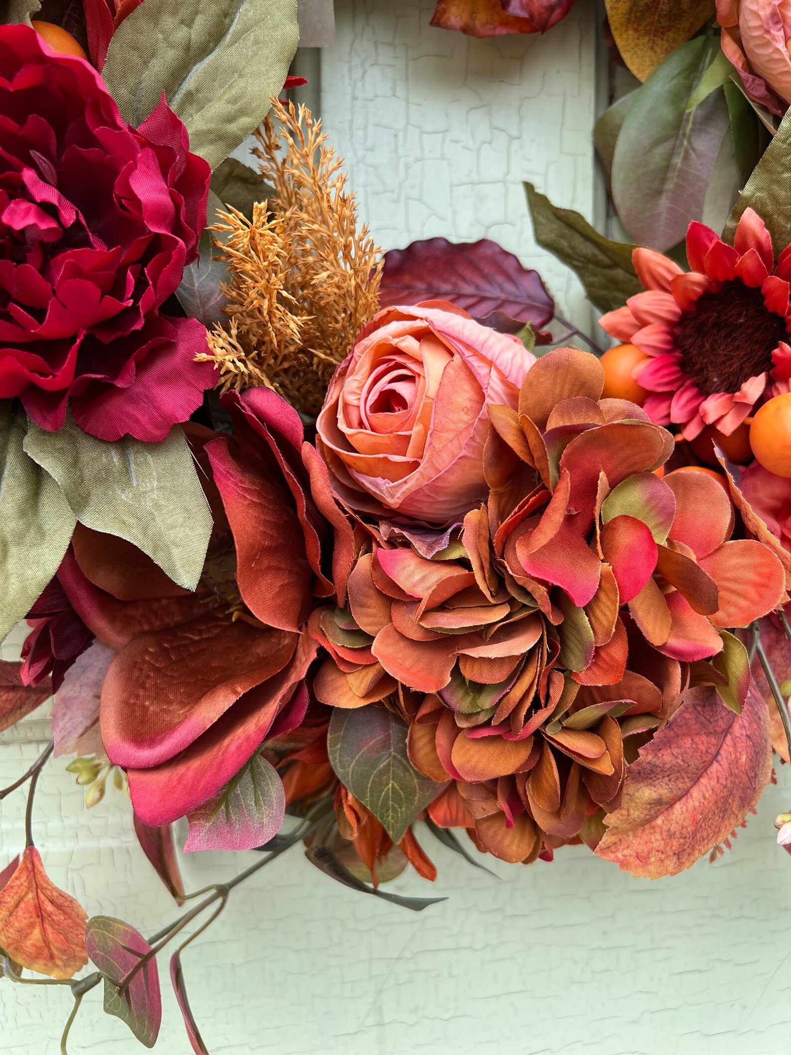 Vibrant Summer / Fall Wreath for Front Door Hydrangea Magnolia, Autumn ...