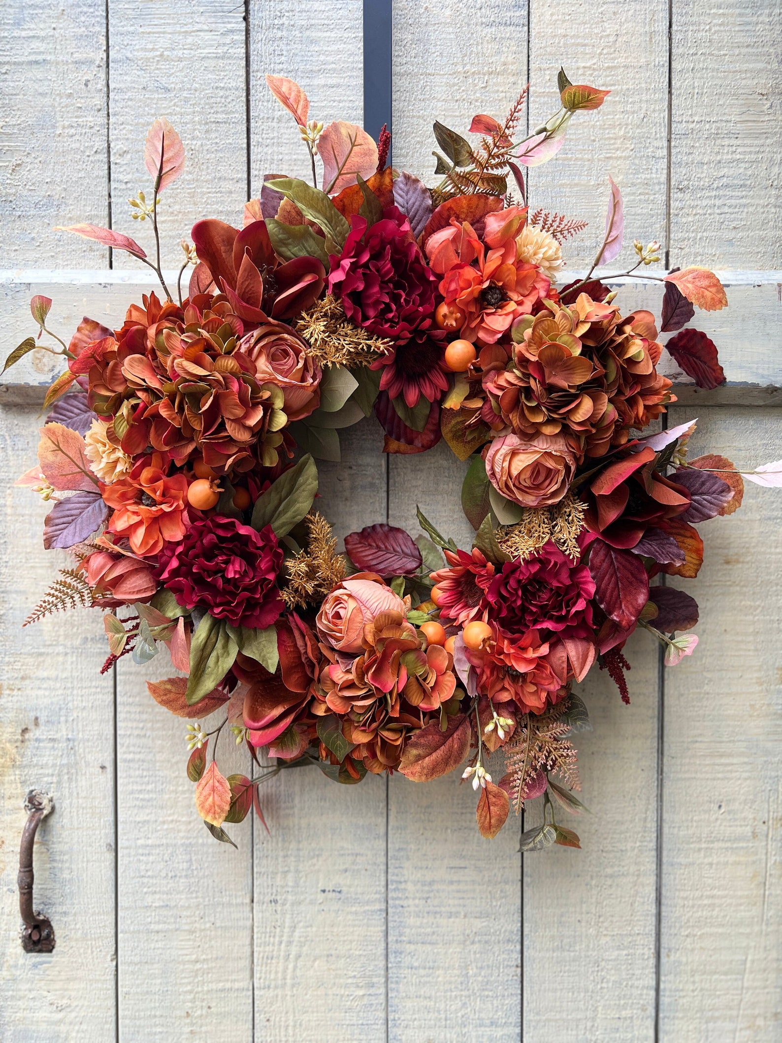 Vibrant Summer / Fall Wreath for Front Door Hydrangea Magnolia, Autumn ...