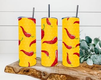 Chili Peppers Tumbler Sublimation Designs, Chili Peppers PNG, 20 oz Skinny Straight Tumbler Design, Chili Pepper png download