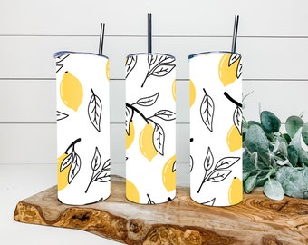 Lemons Tumbler Sublimation Designs PNG, Lemon Tumbler Wrap PNG, Lemon PNG, 20 oz Skinny Tumbler Design, Lemon Muster