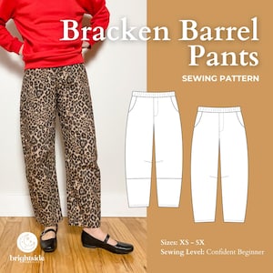 Bracken Barrel Pants Sewing Pattern: Elastic Waist Trousers (XXS-5X) (PDF Pattern)