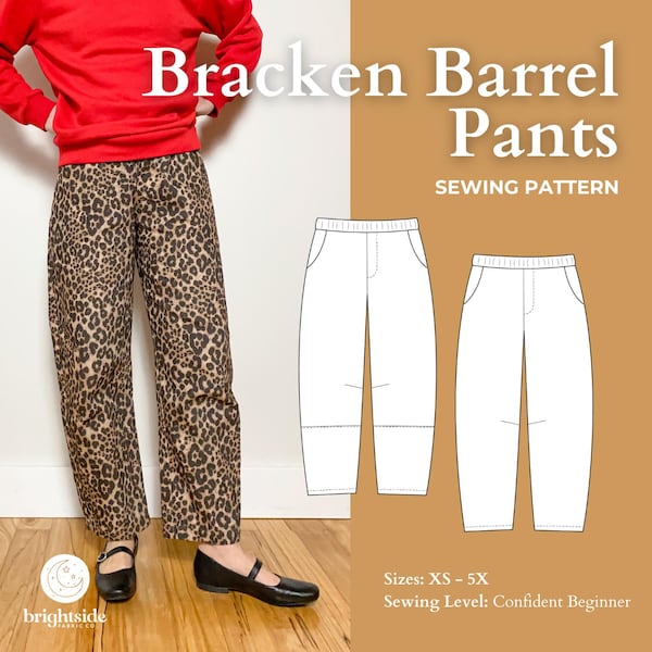 Patrón de costura para pantalones Bracken Barrel: Pantalones con cintura elástica (XXS-5X) (Patrón PDF)