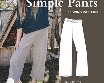 Patrón de costura para pantalones de punto de pierna ancha: Ideal para principiantes, cintura elástica (PDF)