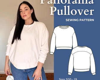 Naaipatroon panoramatrui - digitale pdf - relaxed sweatshirt - beginnersvriendelijk - maat inbegrepen (XXS-5X)
