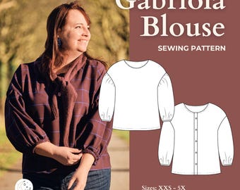 Naaipatroon Gabriola-blouse pdf | Top met verzamelde mouwen (XXS-5X) | Geschikt voor beginners