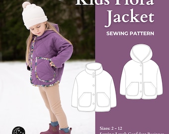 Naaipatroon bloemenjack kinderen - digitale pdf - maat 2-12 - gewatteerd jack - instructies voor beginners