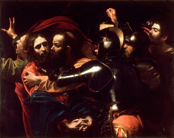 The Taking of Christ-Michelangelo Merisi Caravaggio.It is a high quality canvas print.