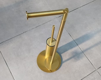 Bathroom Free Standing Toilet Paper Holder Stand and Dispenser with Toilet Brush, Stainless Steel Toilet Tissue Paper Roll Storage Shelf