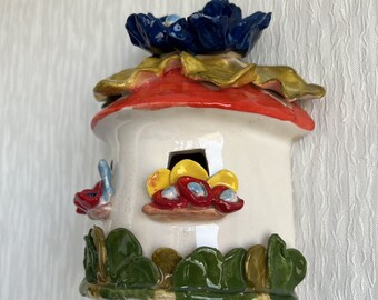 Tea Light Candle Holder Ceramic Wall Hanging Blue big Flower -Unique Candle Holder - Handmade Home Accessories Wall Decorations