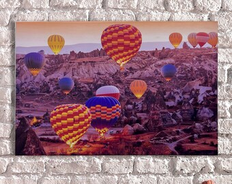 LED Illuminated Canvas Art Cappadocia Sunrise Balloons with Flickering Fire Effects-Embrace the Dawn,Captivating Sunrise Hot Air Balloon