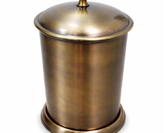 Gold Antique Stainless Steel Waste Bin with Lid & Removable Inner Bucket - Luxury Bathroom Trash Can - Classic Hotel home Decor