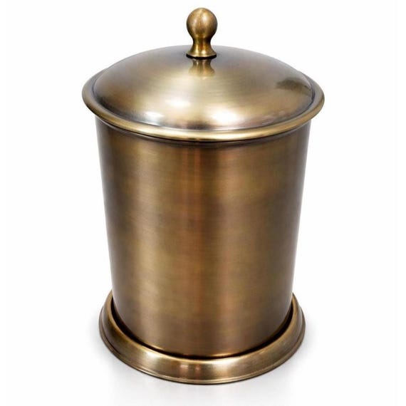 Gold Antique Stainless Steel Waste Bin with Lid & Removable Inner Bucket - Luxury Bathroom Trash Can - Classic Hotel home Decor