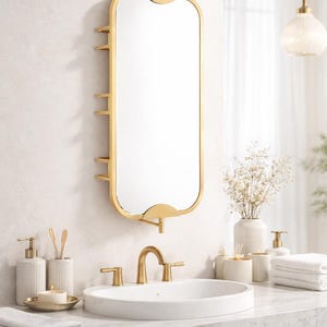 360 Rotating Wall Mirror with Shelf – Luxury Stainless Steel Bathroom Vanity Makeup Mirror – BRASS/Gold/Chrome/Black/Antique Finish Options image 5