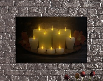 LED Illuminated Canvas Art with Realistic Flickering Flames-Colorful and Elegant Candles Display,Romantic Candlelit Ambiance,Romantic Candle