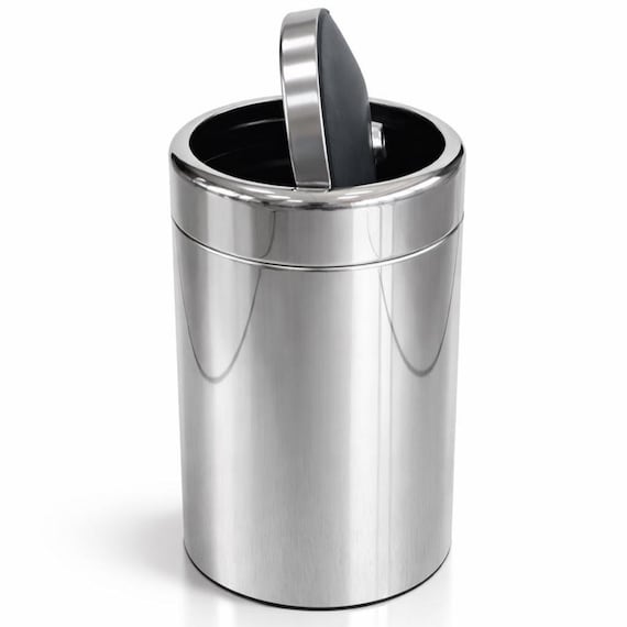 Polished Stainless Steel Swing Lid Trash Can – Chrome Luxury Bathroom Waste Bin – Premium Restroom Trash Can for Hotels, Offices & Homes