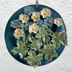 Handmade Ceramic Floral Wall Decor,Hand-Painted Wall Sculpture,Ceramic Tile Decor,Ceramic Floral Motif,Modern Handcrafted Wall Ornament