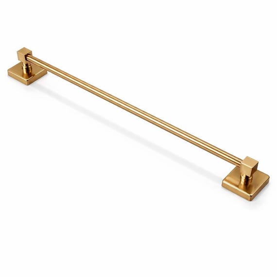 Gold Brushed Stainless Steel Towel Bar, Wall Mounted Bathroom Towel Holder SUS304, Square Mount Heavy Duty Modern Bathroom Rail