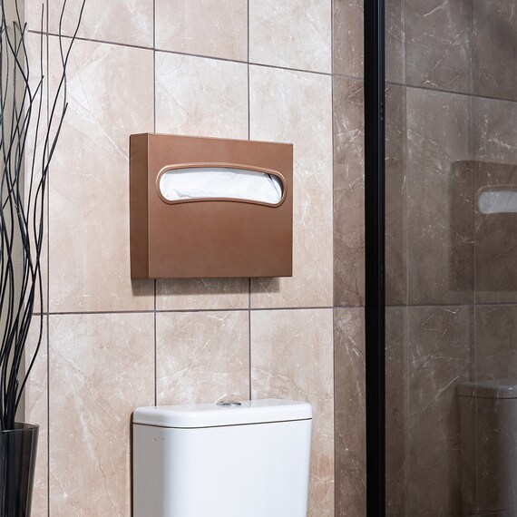 Rose Gold Toilet Seat Cover Dispenser, Stainless Steel Wall Mounted Commercial Restroom Hygiene Holder for Hotel, Office & Bathroom