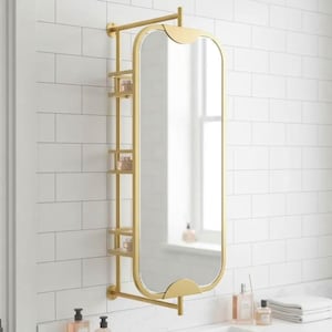 360 Rotating Wall Mirror with Shelf – Luxury Stainless Steel Bathroom Vanity Makeup Mirror – BRASS/Gold/Chrome/Black/Antique Finish Options image 1