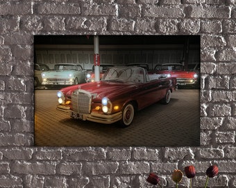LED Illuminated Canvas Art 220 SE in a Classic Car Garage-Vintage Elegance Revived-Vintage Classic Car Enthusiast Decor The Best Car Gift