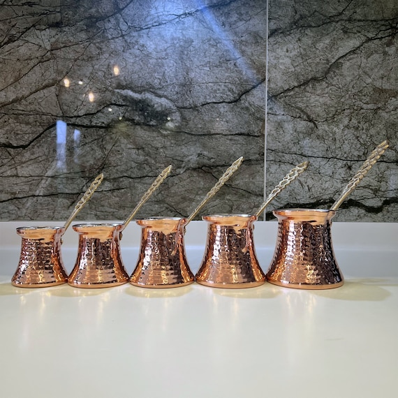 Handcrafted Copper Turkish Coffee Pot Set: Brass Handles, 5 Sizes