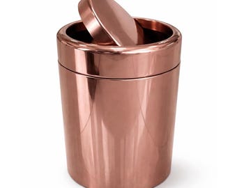 Rose Gold Stainless Steel Bathroom Swing Lid Trash Can | Luxury Waste Bin | Rust-Proof Floor Use | Hotel & Commercial Grade