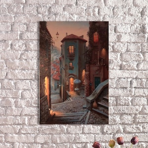 LED Cobblestone Street Canvas Art: Campobasso Italy Night Scene
