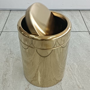 Swing Lid Waste Bin GOLD POLISHED Luxury Stainless Steel, Waste Receptacle,Abfalleimer mit Schwingdeckel,Poubelle à couvercle basculant