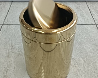 Swing Lid Waste Bin GOLD POLISHED Luxury Stainless Steel, Waste Receptacle,Abfalleimer mit Schwingdeckel,Poubelle à couvercle basculant