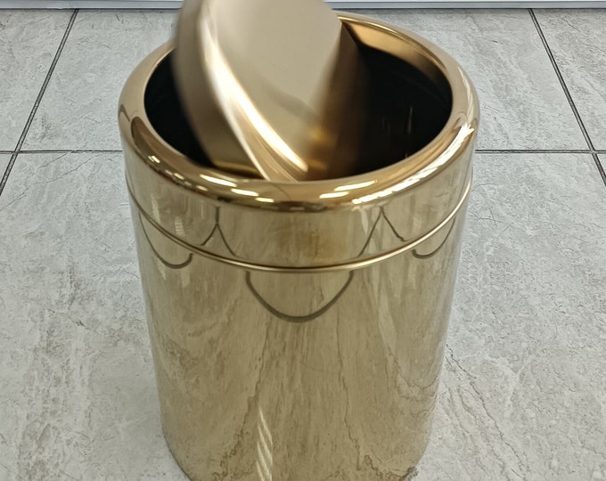 Featured listing image: Swing Lid Waste Bin GOLD POLISHED Luxury Stainless Steel, Waste Receptacle,Abfalleimer mit Schwingdeckel,Poubelle à couvercle basculant